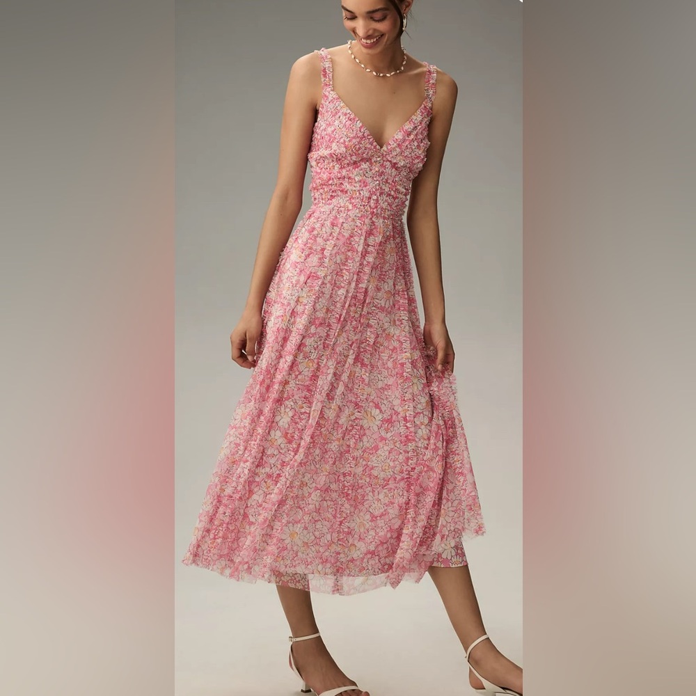 NWT Mac Duggal Sleeveless V-Neck Mesh Midi Dress Size 8